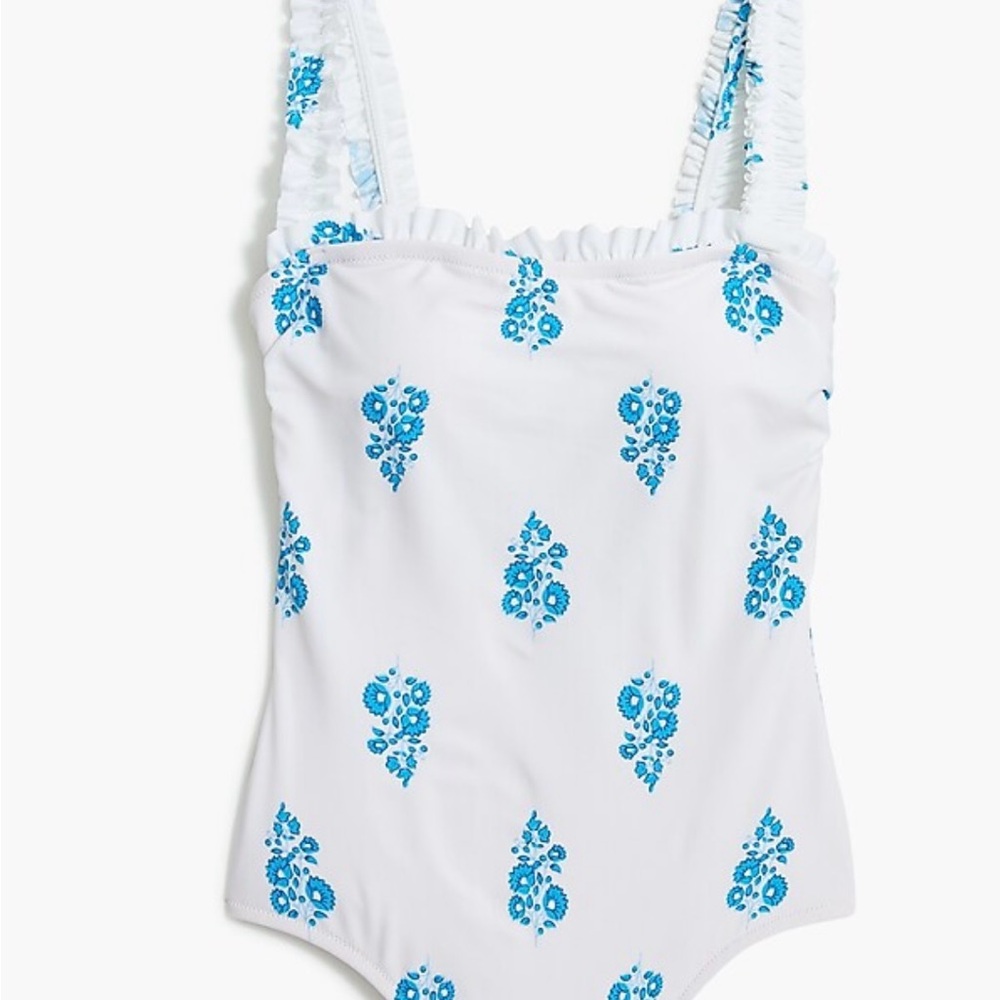 NWT-J-Crew-ruffle-white-and-blue-fully-lined-one-piece-size-M